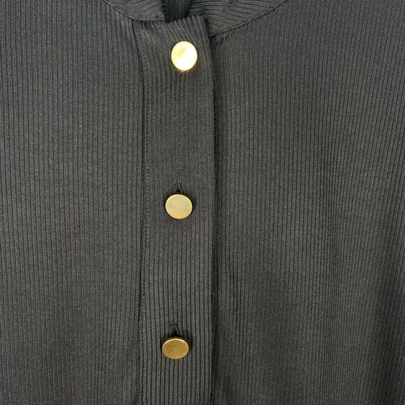 Zara Size Small Jaquared Drop Waist Brass Button Long Sleeve Black Swing Dress - Picture 5 of 7